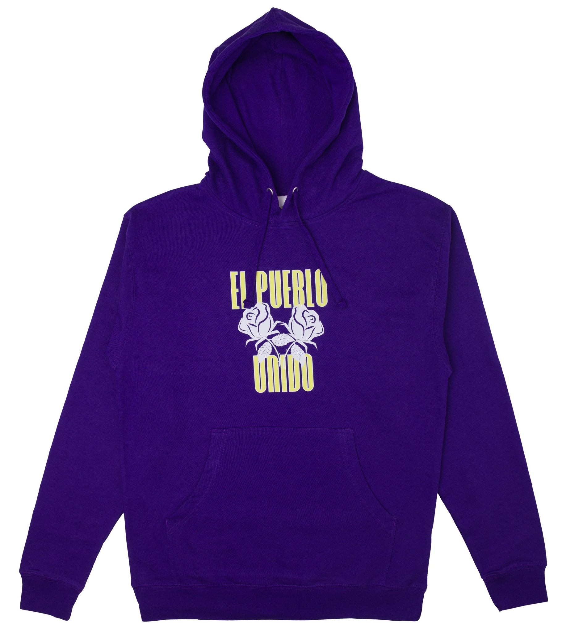 Classic fit midweight purple hoodie with El Pueblo Unido front print